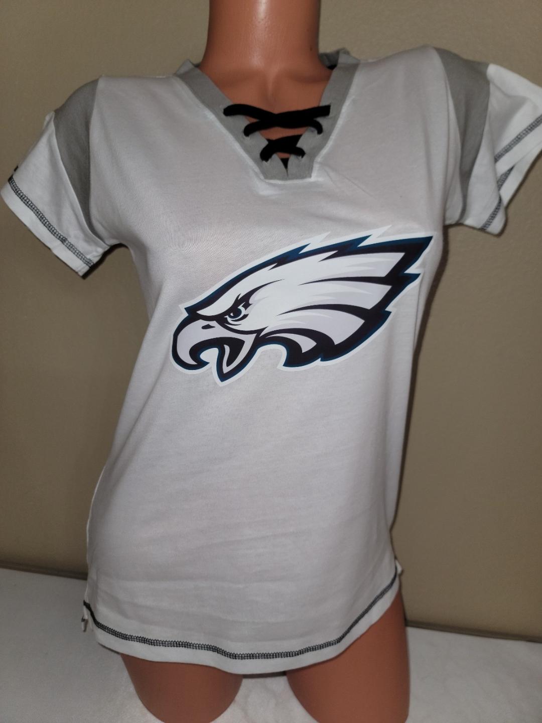 Womens Ladies NFL Team Apparel PHILADELPHIA EAGLES "Laces" Football Jersey SHIRT White