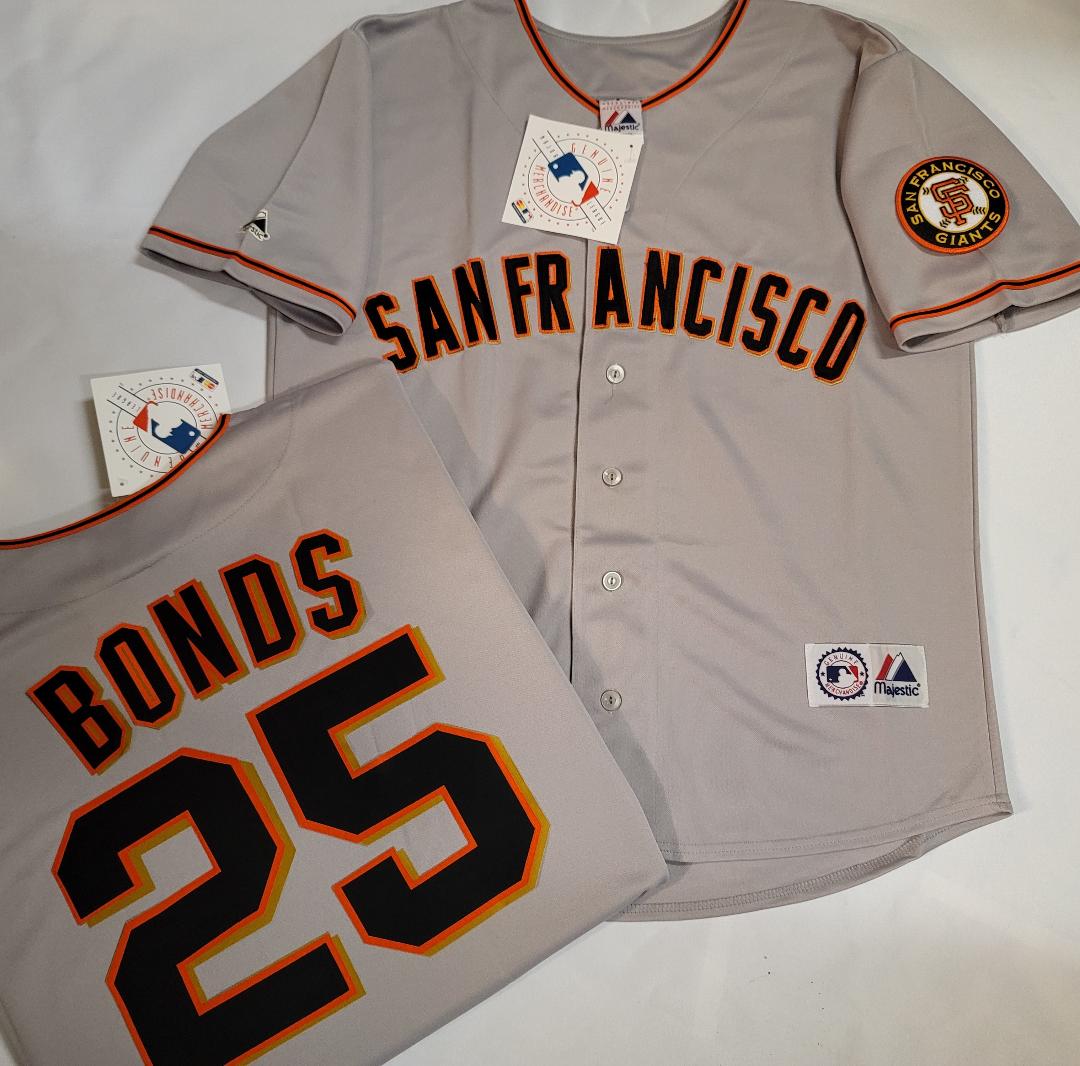 Mens Majestic San Francisco Giants BARRY BONDS Sewn Baseball Jersey GRAY