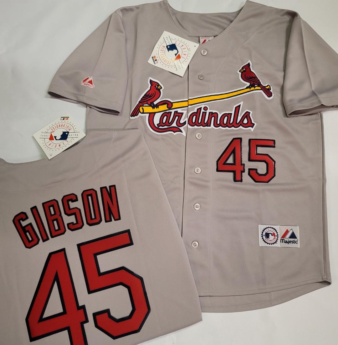 Mens Majestic St Louis Cardinals BOB GIBSON Baseball Jersey GRAY