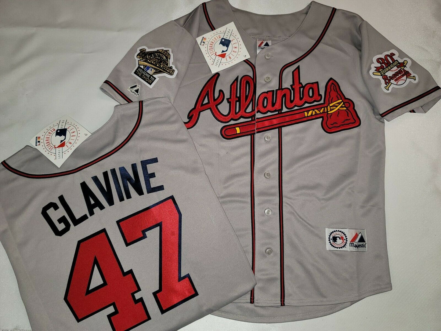Majestic Atlanta Braves TOM GLAVINE 1995 World Series Baseball Jersey GRAY
