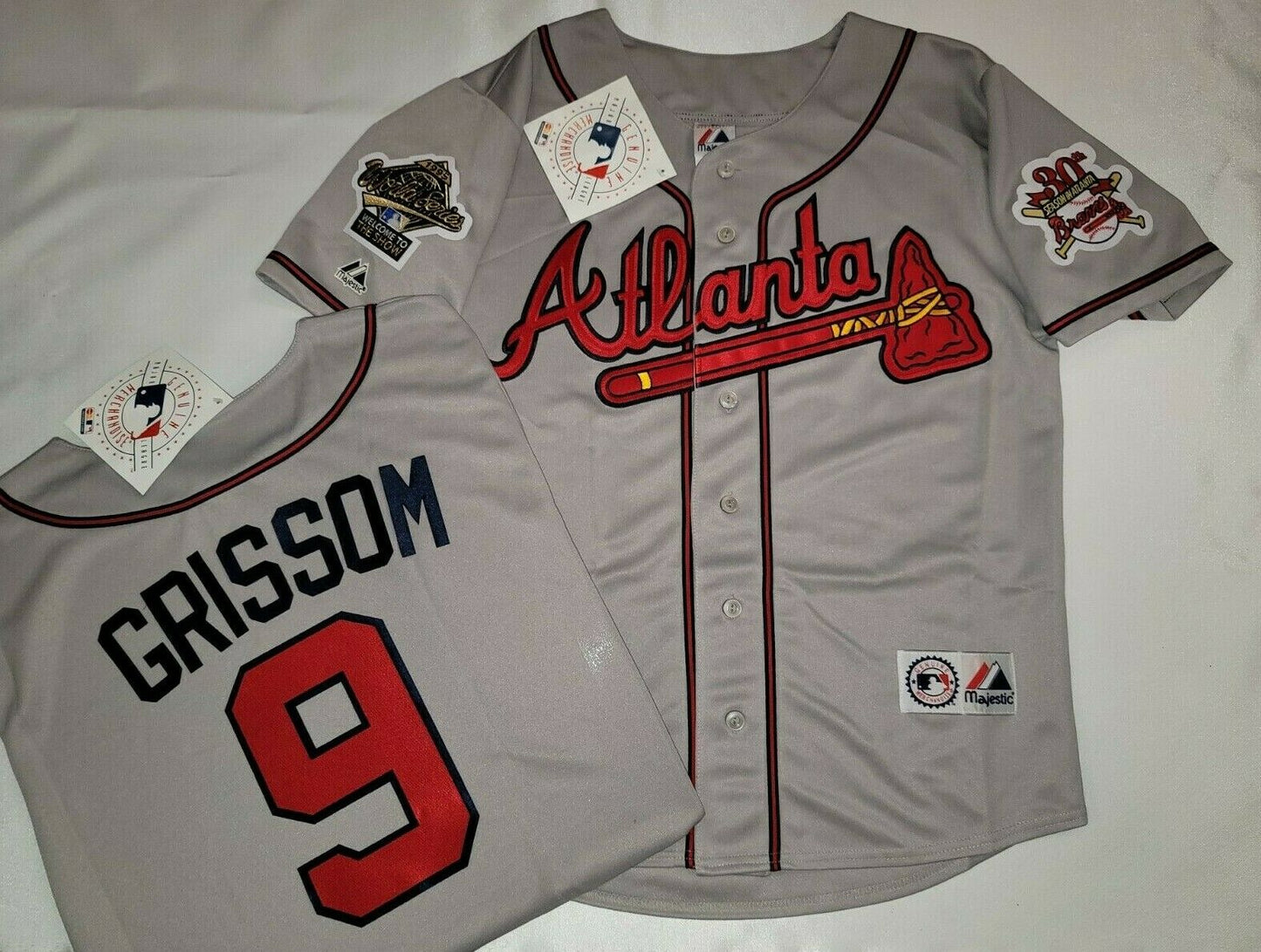 Majestic Atlanta Braves MARQUIS GRISSOM 1995 World Series Baseball Jersey GRAY