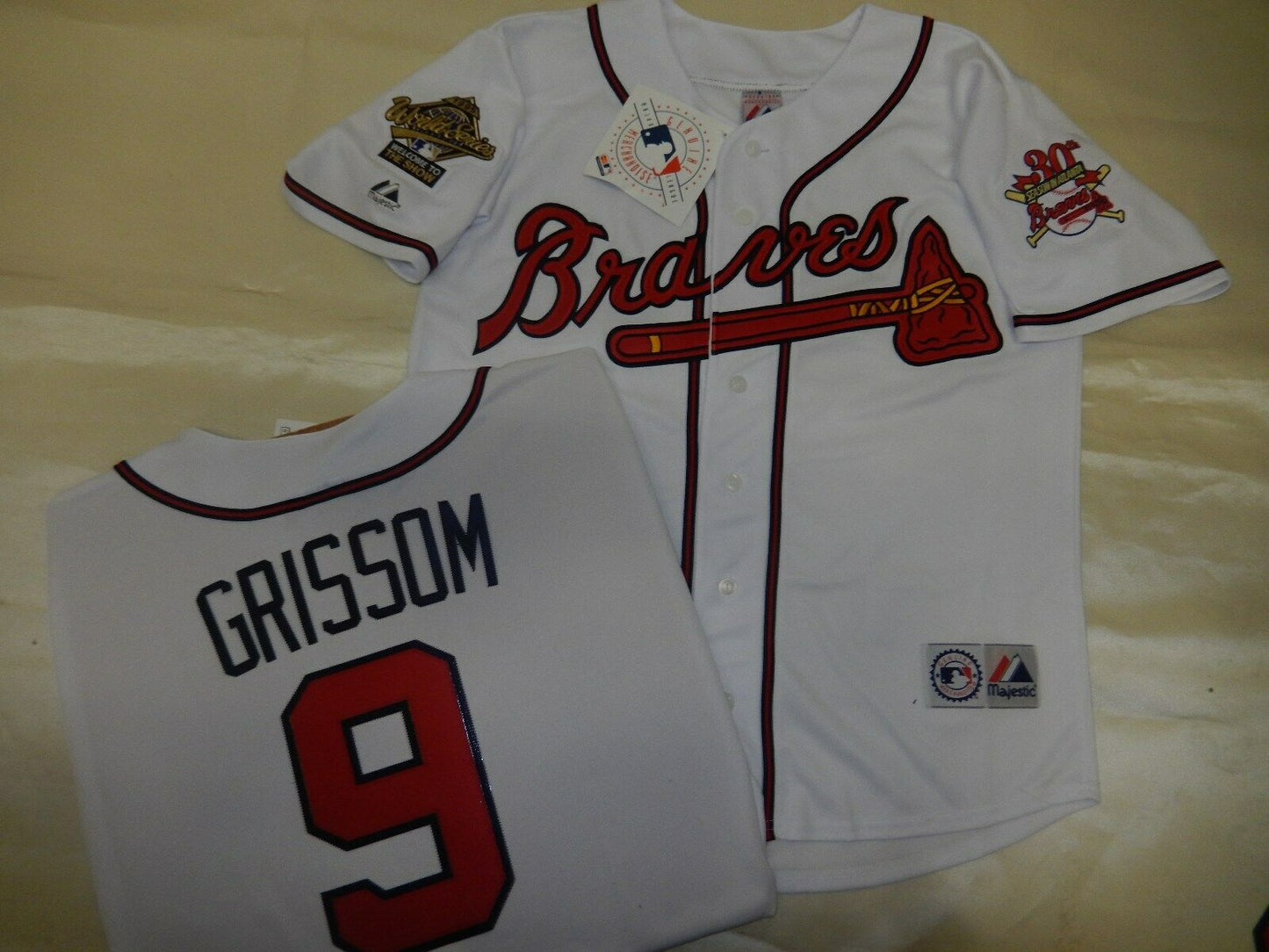 Majestic Atlanta Braves MARQUIS GRISSOM 1995 World Series Baseball Jersey WHITE