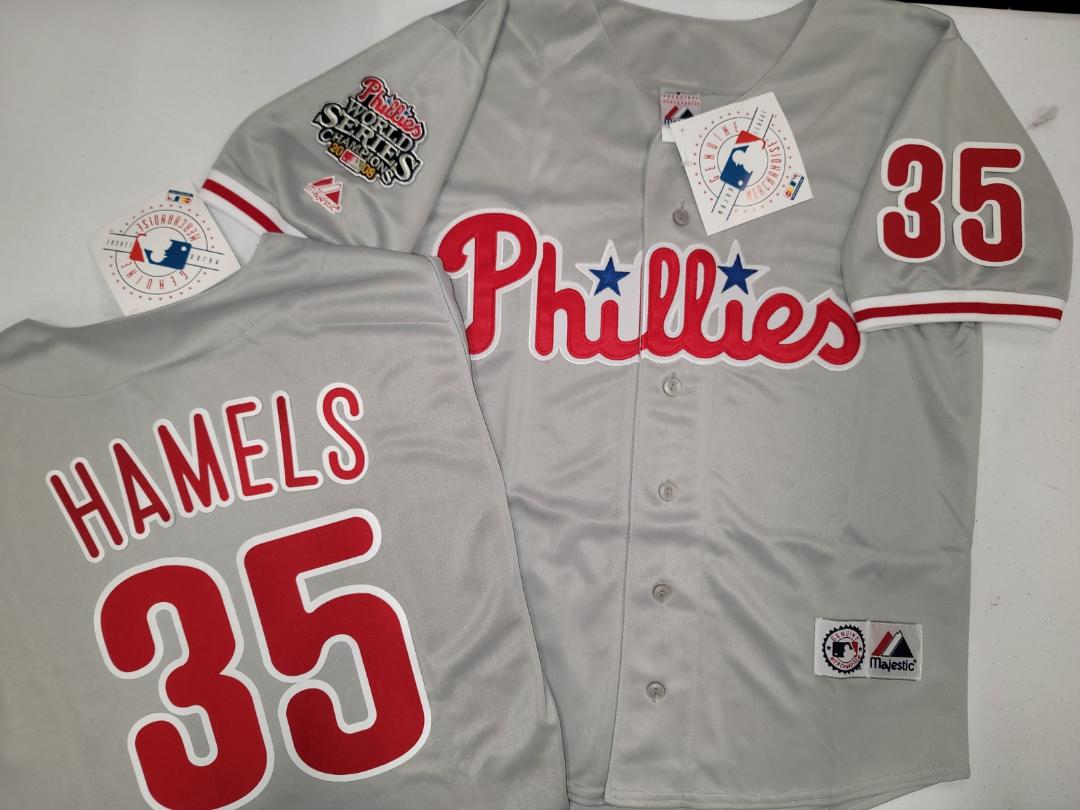 Majestic Philadelphia Phillies COLE HAMELS 2008 World Series Champions Baseball Jersey GRAY All Sizes