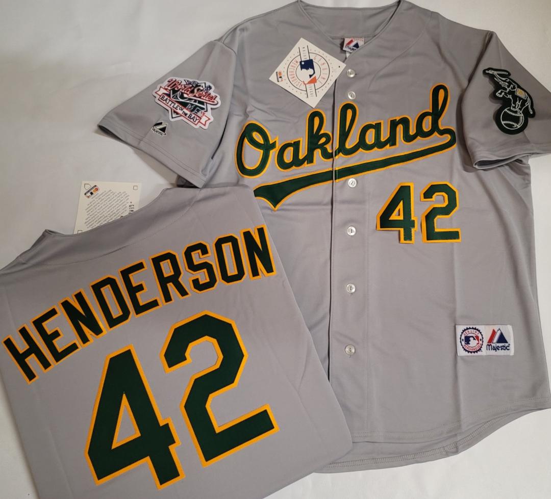 Majestic Oakland A's DAVE HENDERSON 1989 World Series Baseball Jersey GRAY