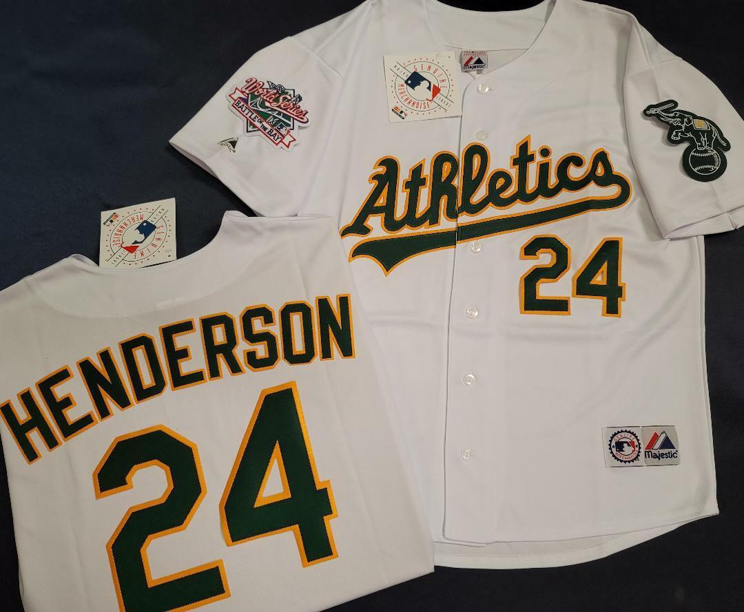 Majestic Oakland A's RICKEY HENDERSON 1989 World Series Baseball Jersey WHITE