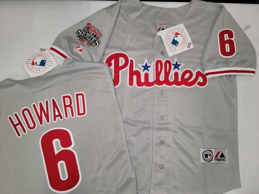 Majestic Philadelphia Phillies RYAN HOWARD 2008 World Series Champions Baseball Jersey GRAY All Sizes