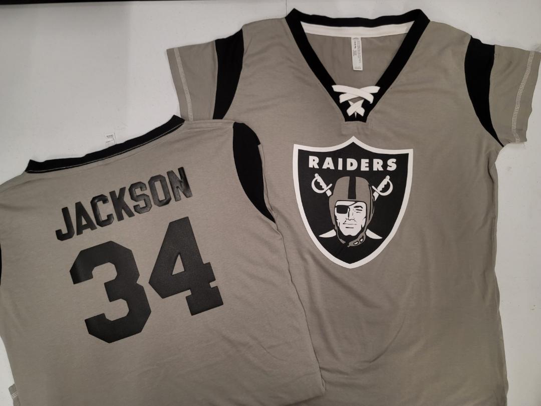 WOMENS Las Vegas Raiders BO JACKSON Laces Football Jersey Silver –