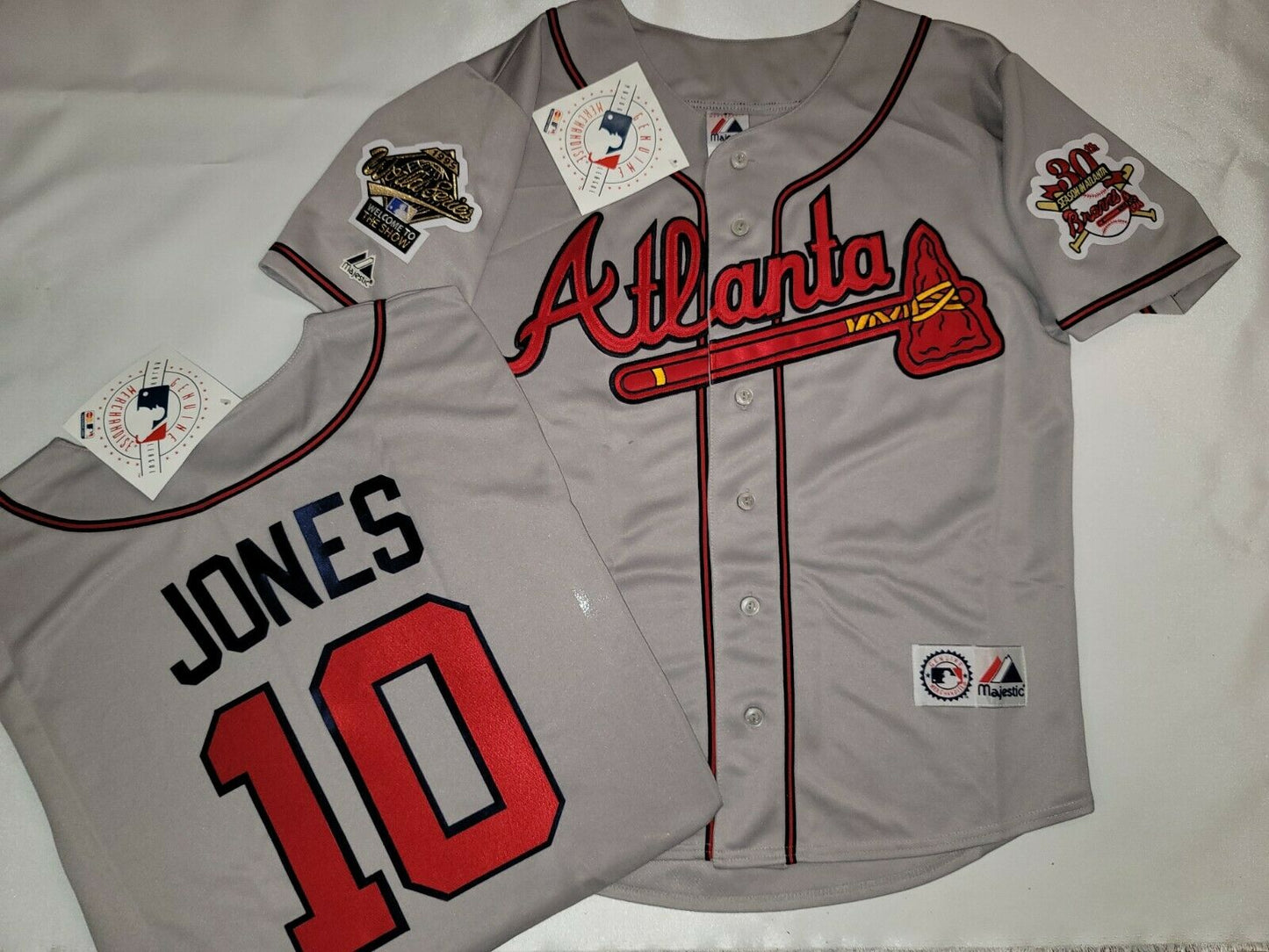 Majestic Atlanta Braves CHIPPER JONES 1995 World Series Baseball Jersey GRAY