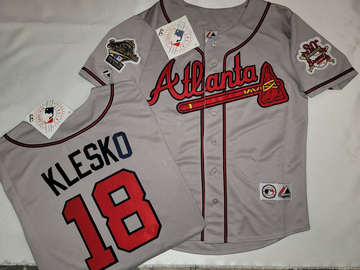 Majestic Atlanta Braves RYAN KLESKO 1995 World Series Baseball Jersey GRAY