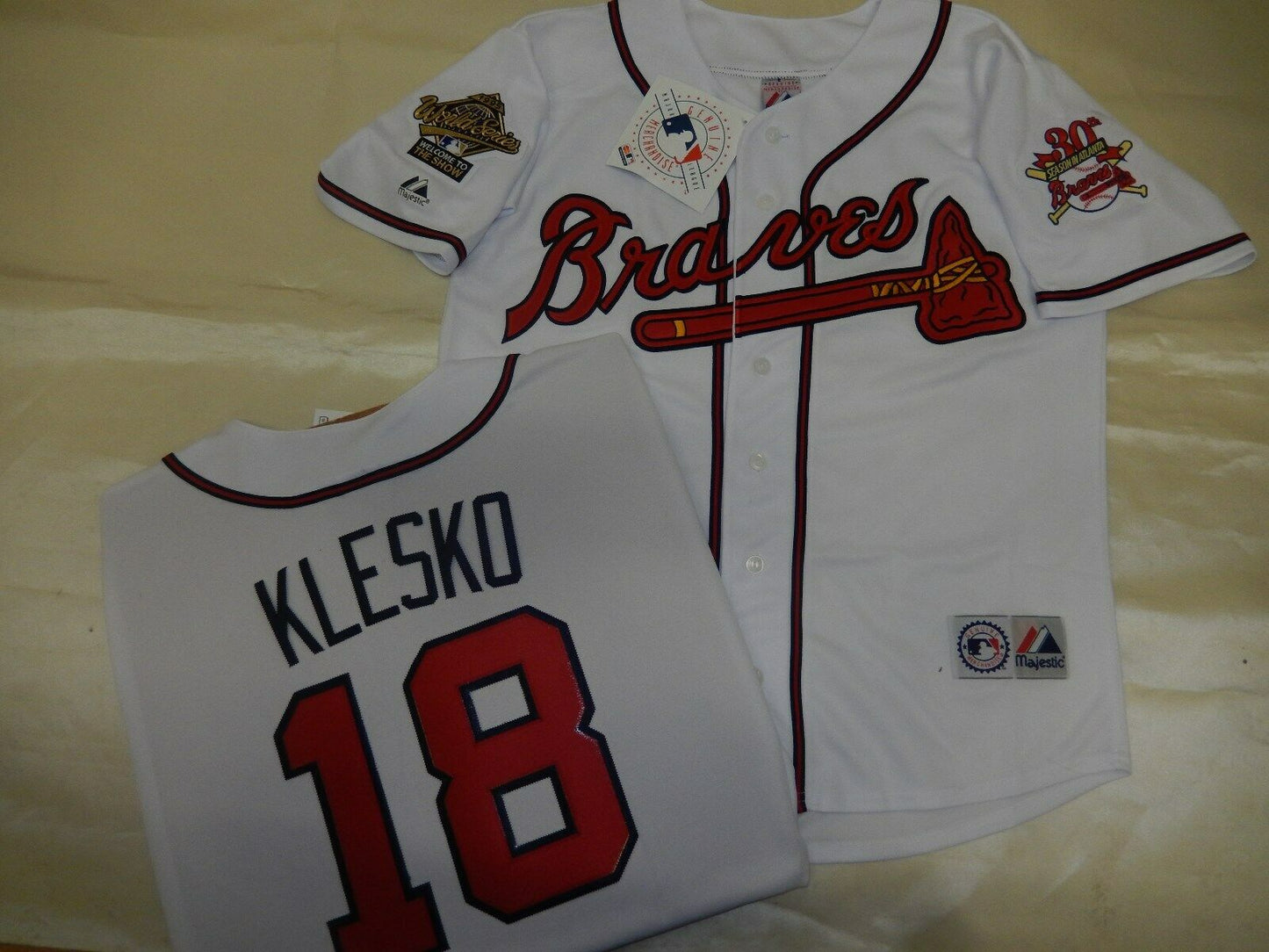 Majestic Atlanta Braves RYAN KLESKO 1995 World Series Baseball Jersey WHITE