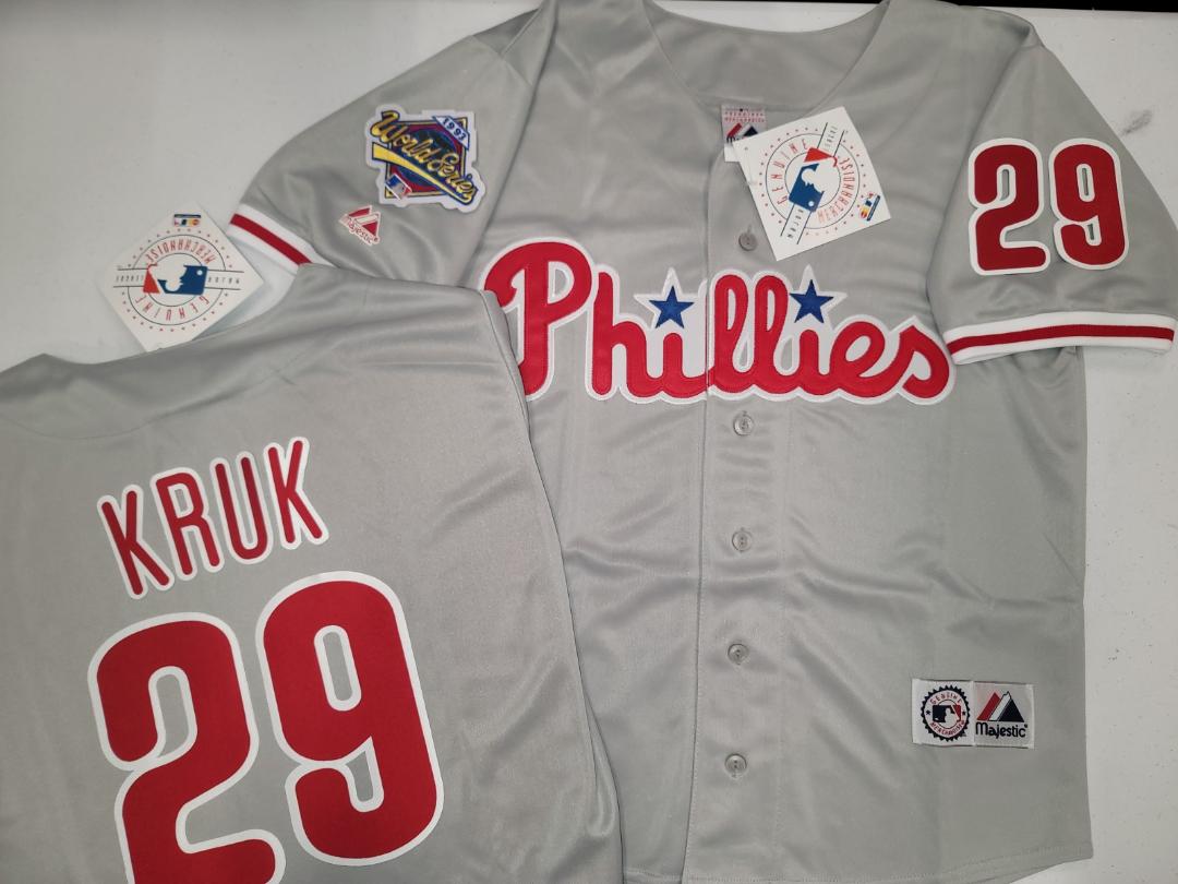 Majestic Philadelphia Phillies JOHN KRUK 1993 World Series Baseball Jersey GRAY All Sizes