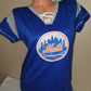 MLB Team Apparel Womens Ladies NEW YORK METS "Laces" Baseball SHIRT Blue