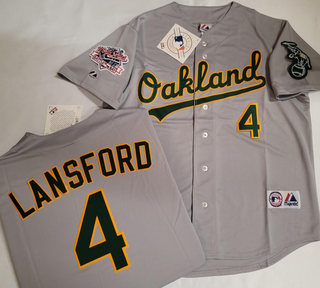 Majestic Oakland A's CARNEY LANSFORD 1989 World Series Baseball Jersey GRAY