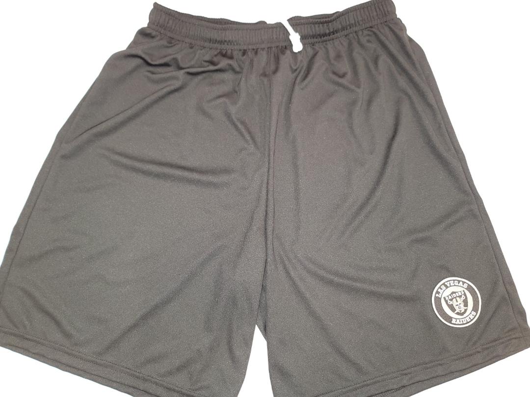 Mens NFL LAS VEGAS RAIDERS Moisture Wick Dri Fit SHORTS Embroidered Logo W/POCKETS BLACK