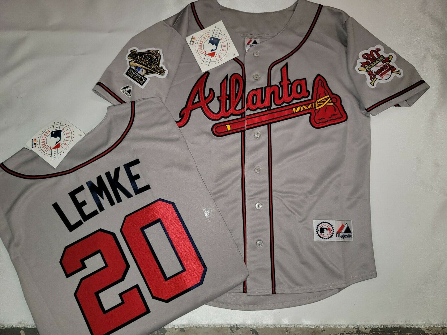 Majestic Atlanta Braves MARK LEMKE 1995 World Series Baseball Jersey GRAY