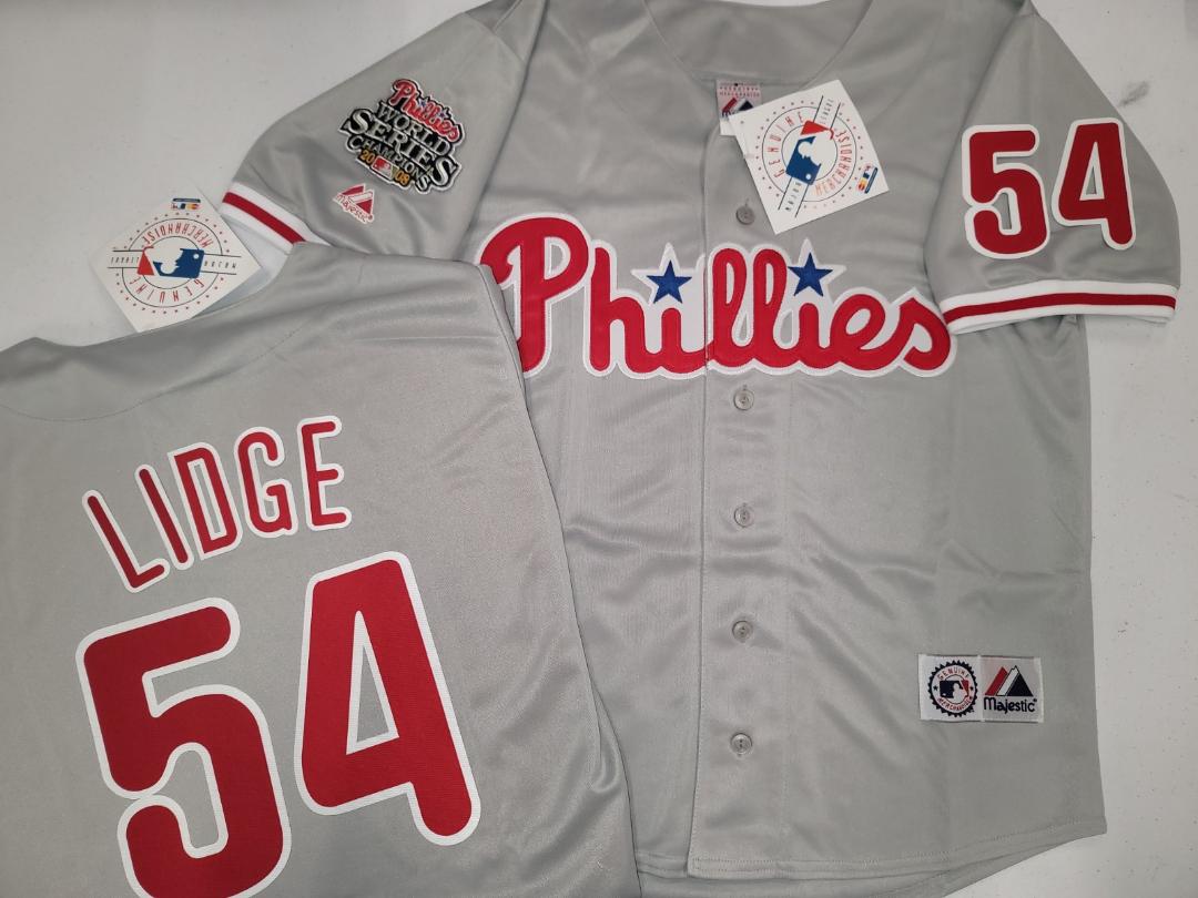 Majestic Philadelphia Phillies BRAD LIDGE 2008 World Series Champions Baseball Jersey GRAY All Sizes