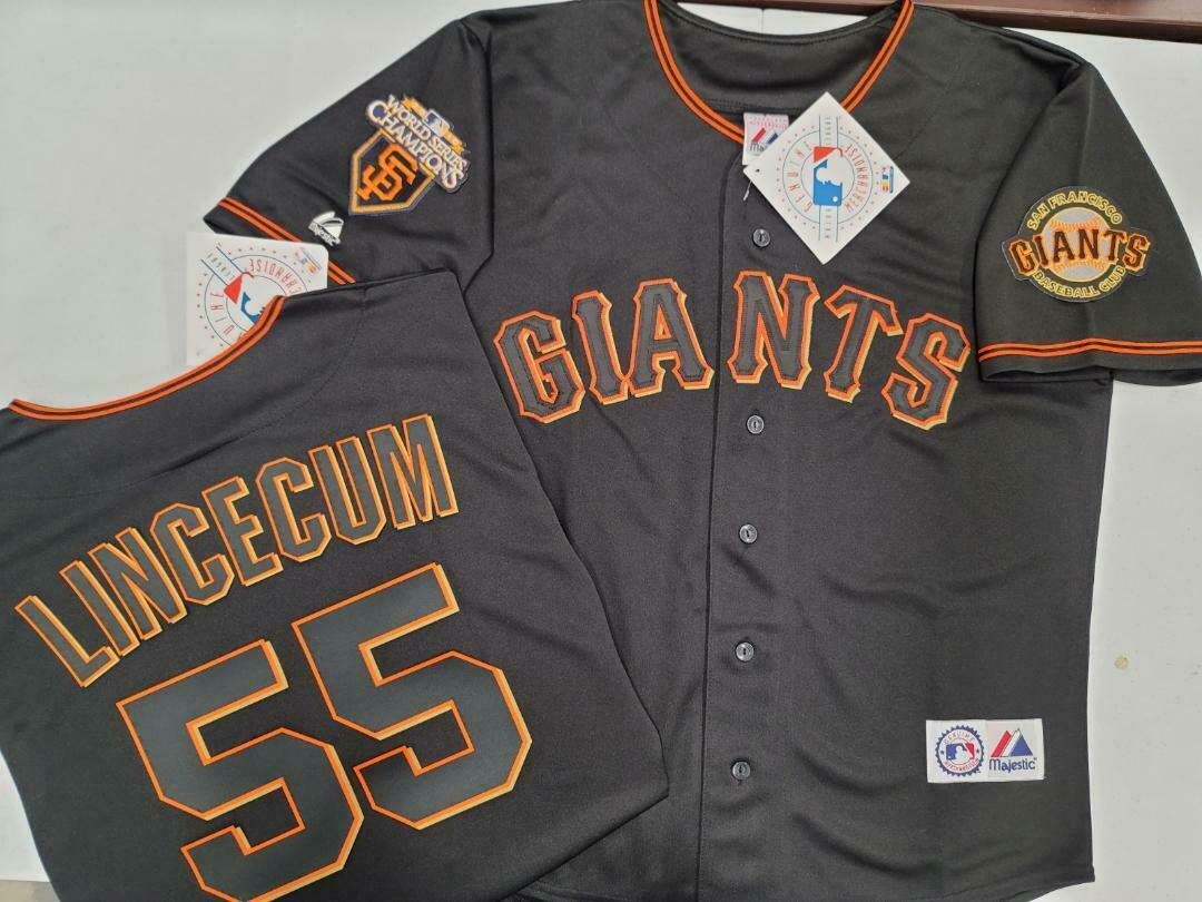 Majestic San Francisco Giants TIM LINCECUM 2010 World Series Sewn Baseball Jersey BLACK