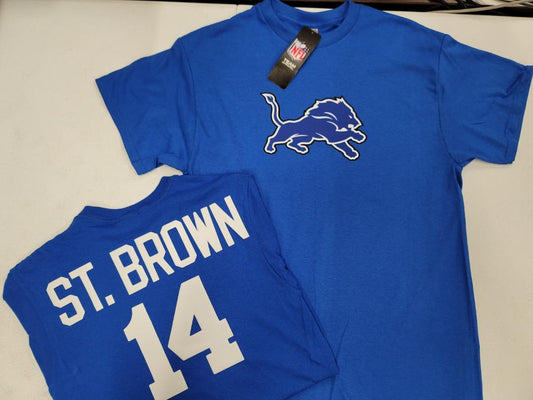 Mens NFL Team Apparel Detroit Lions AMON-RA ST.BROWN Football Jersey Shirt ROYAL