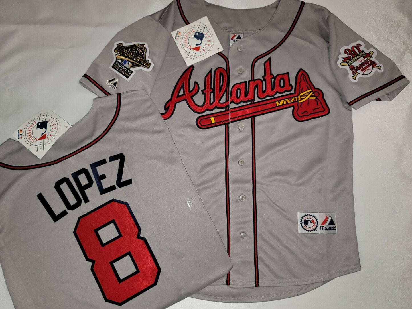 Majestic Atlanta Braves JAVIER LOPEZ 1995 World Series Baseball Jersey GRAY
