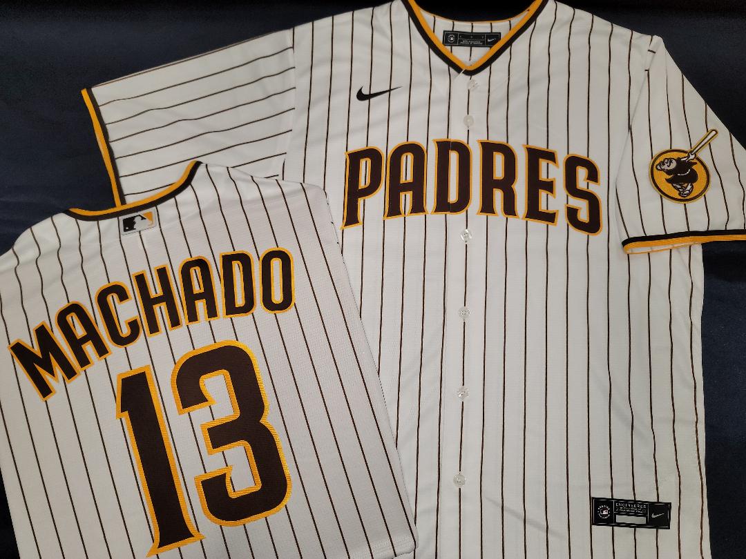 Mens NIKE San Diego Padres MANNY MACHADO Sewn JERSEY White P/S