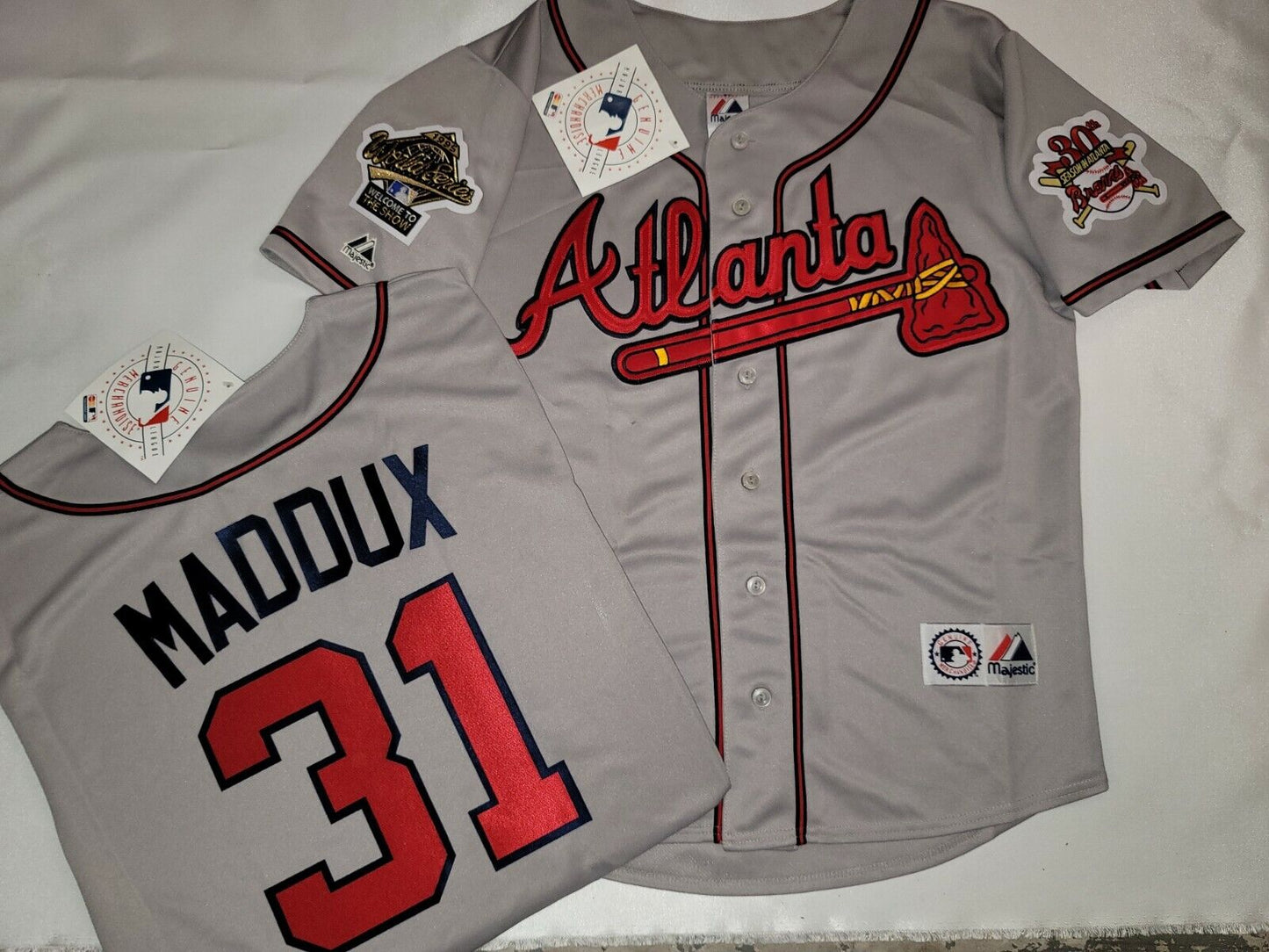 Majestic Atlanta Braves GREG MADDUX 1995 World Series Baseball Jersey GRAY