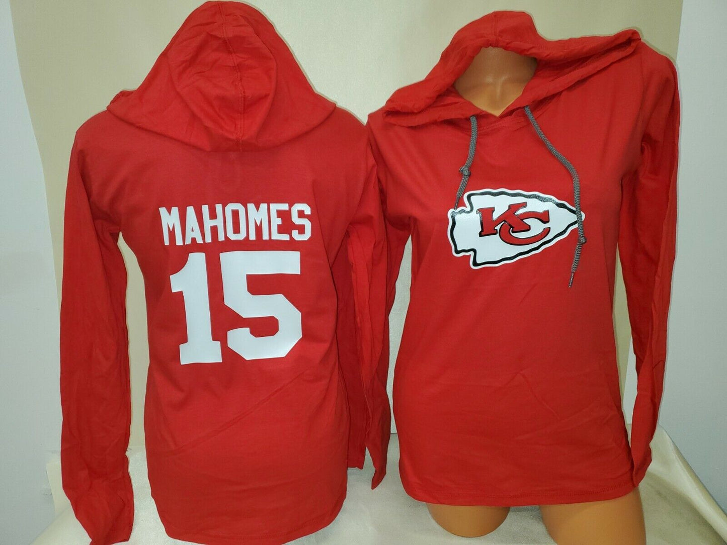 WOMENS Kansas City Chiefs PATRICK MAHOMES Long Sleeves Hooded Jersey Shirt RED