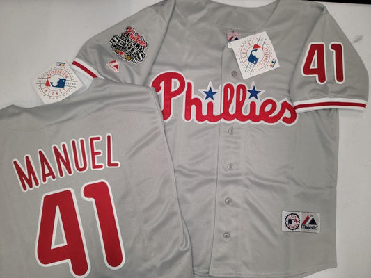 Majestic Philadelphia Phillies CHARLIE MANUEL 2008 World Series Champions Baseball Jersey GRAY All Sizes