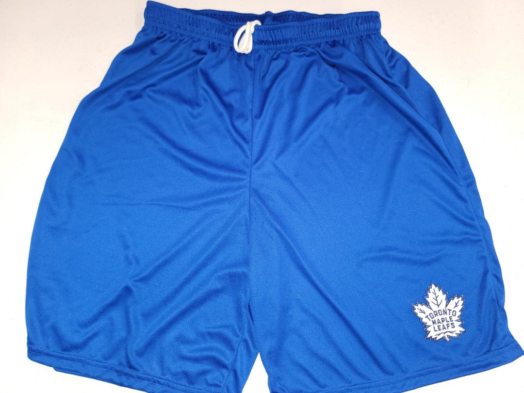 Mens NHL Team Apparel TORONTO MAPLE LEAFS Moisture Wick Dri Fit SHORTS W/POCKETS Embroidered Logo ROYAL