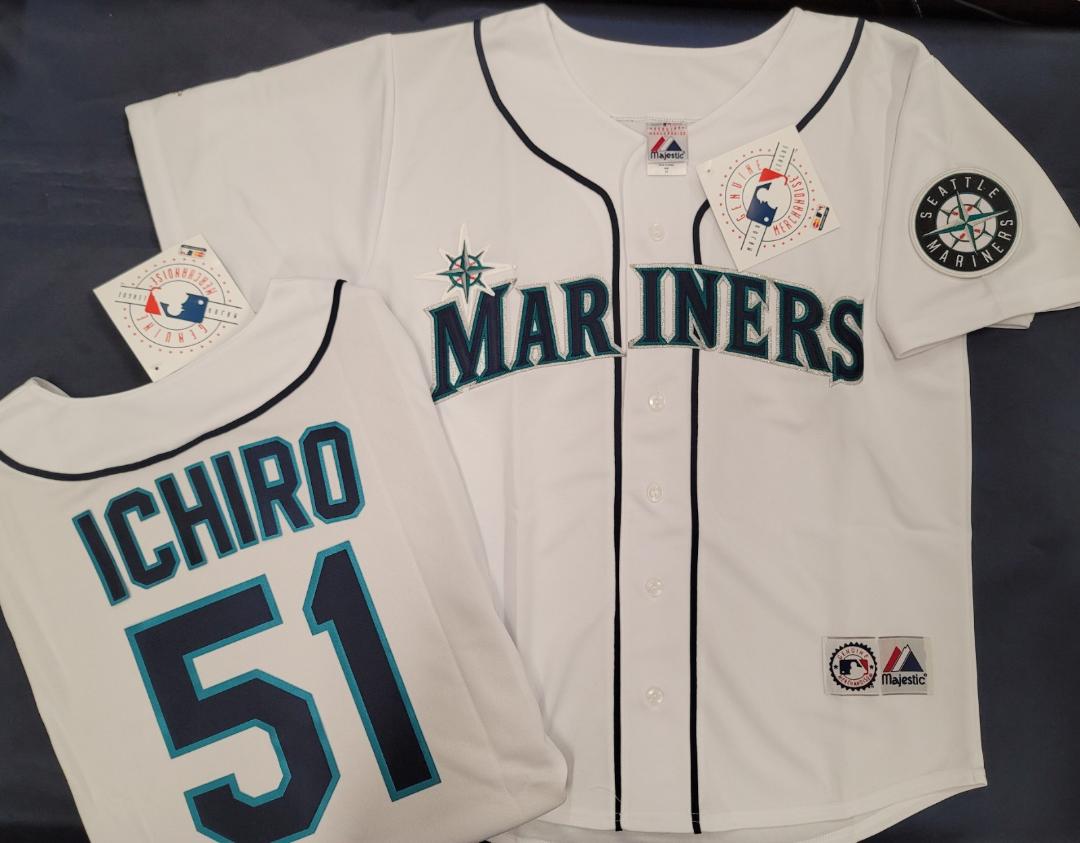 Majestic Seattle Mariners ICHIRO SUZUKI Sewn Baseball JERSEY WHITE