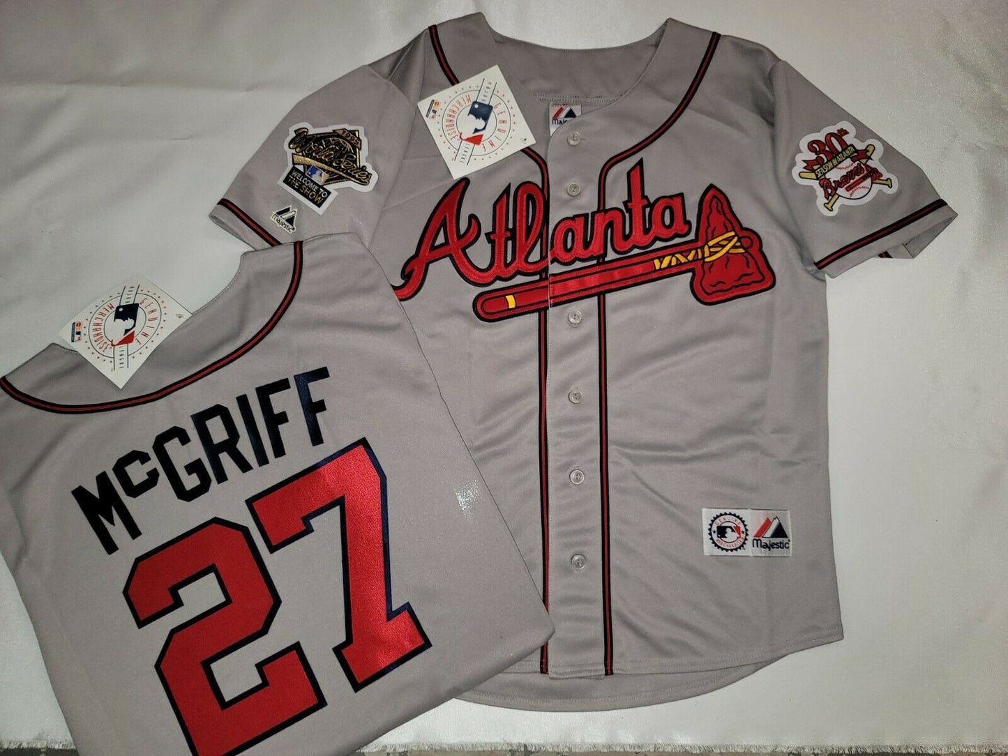 Majestic Atlanta Braves FRED McGRIFF 1995 World Series Baseball Jersey GRAY