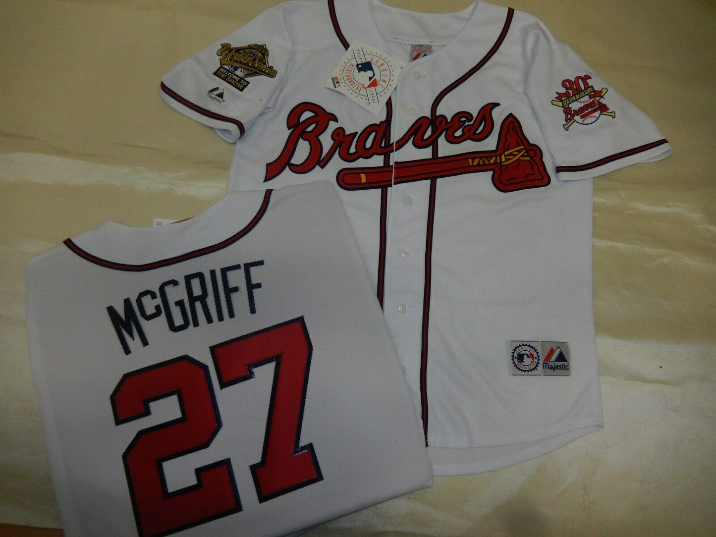 Majestic Atlanta Braves FRED McGRIFF 1995 World Series Baseball Jersey WHITE