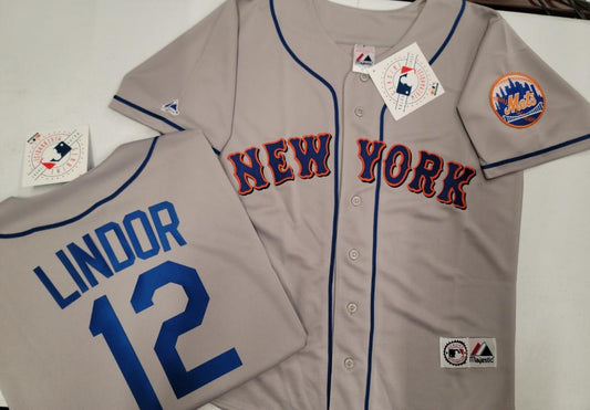 Mens Majestic New York Mets FRANCISCO LINDOR Baseball Jersey GRAY New