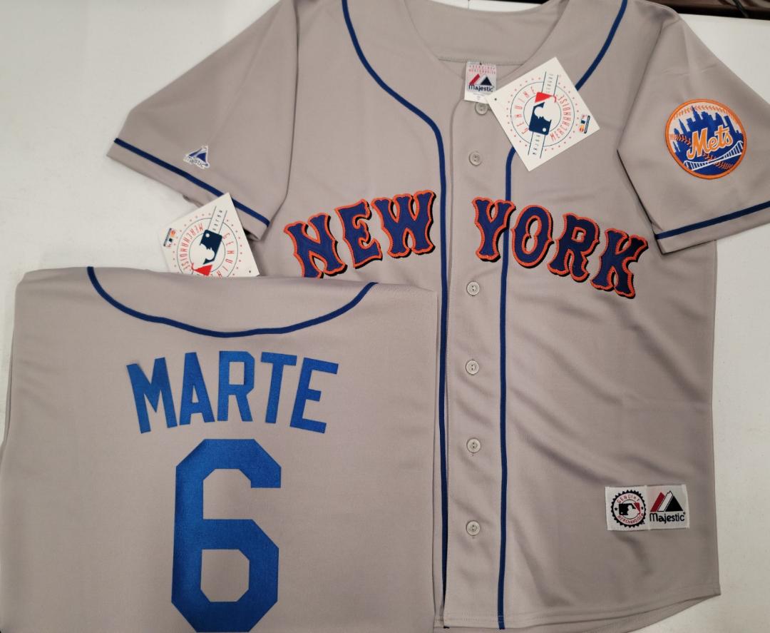 Mens Majestic New York Mets STARLING MARTE Baseball Jersey GRAY New