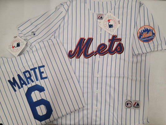 Mens Majestic New York Mets STARLING MARTE Baseball Jersey WHITE P/S New