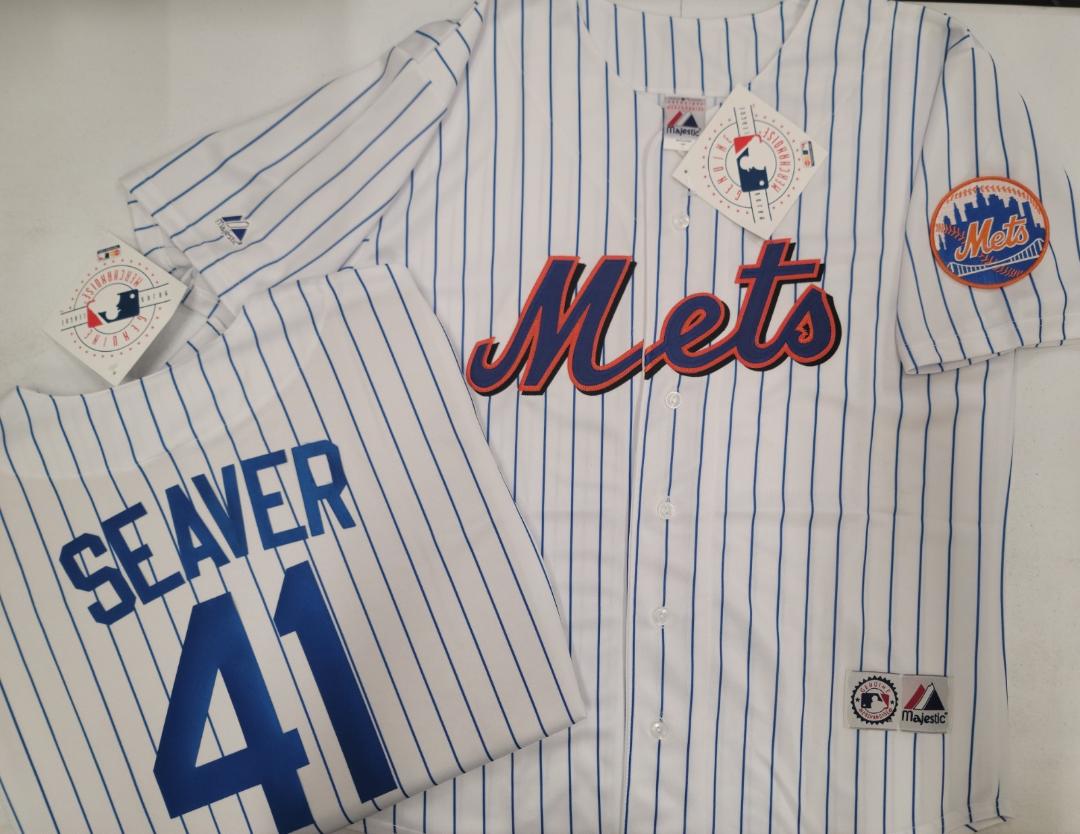 Mens Majestic New York Mets TOM SEAVER Baseball Jersey WHITE P/SNew