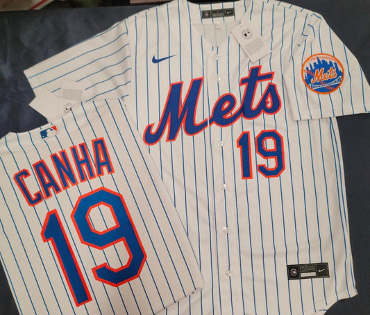 Mens Nike New York Mets MARK CANHA Baseball Jersey WHITE P/S New
