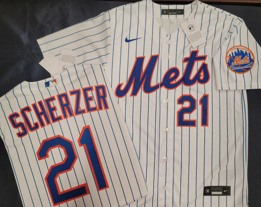 Mens Nike New York Mets MAX SCHERZER Baseball Jersey WHITE P/S New