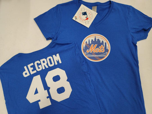 MLB Team Apparel Womens New York Mets JACOB DEGROM V-Neck Baseball Shirt ROYAL