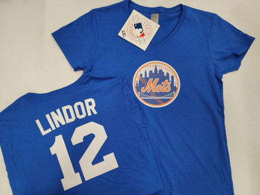 MLB Team Apparel Womens New York Mets FRANCISCO LINDOR V-Neck Baseball Shirt ROYAL