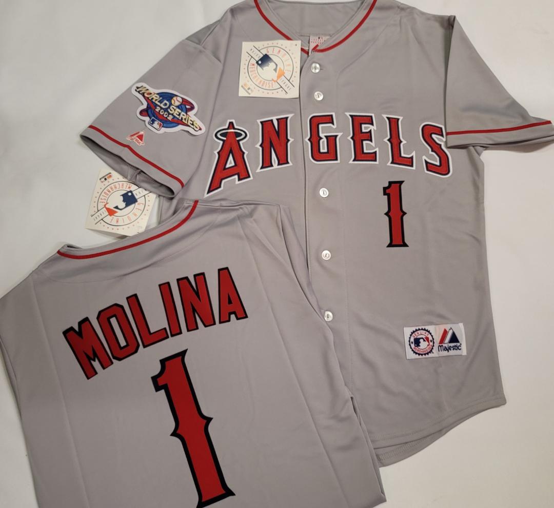 Majestic Anaheim Angels BENJI MOLINA 2002 World Series Baseball Jersey GRAY