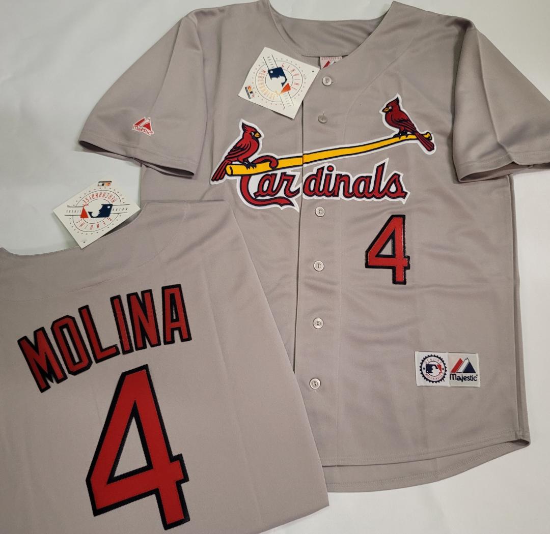 Mens Majestic St Louis Cardinals YADIER MOLINA Baseball Jersey GRAY