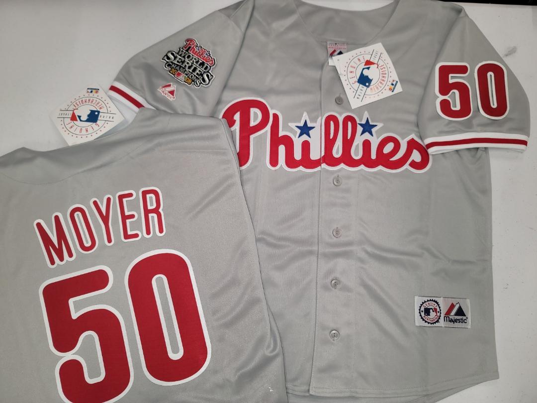 Majestic Philadelphia Phillies JAMIE MOYER 2008 World Series Champions Baseball Jersey GRAY All Sizes