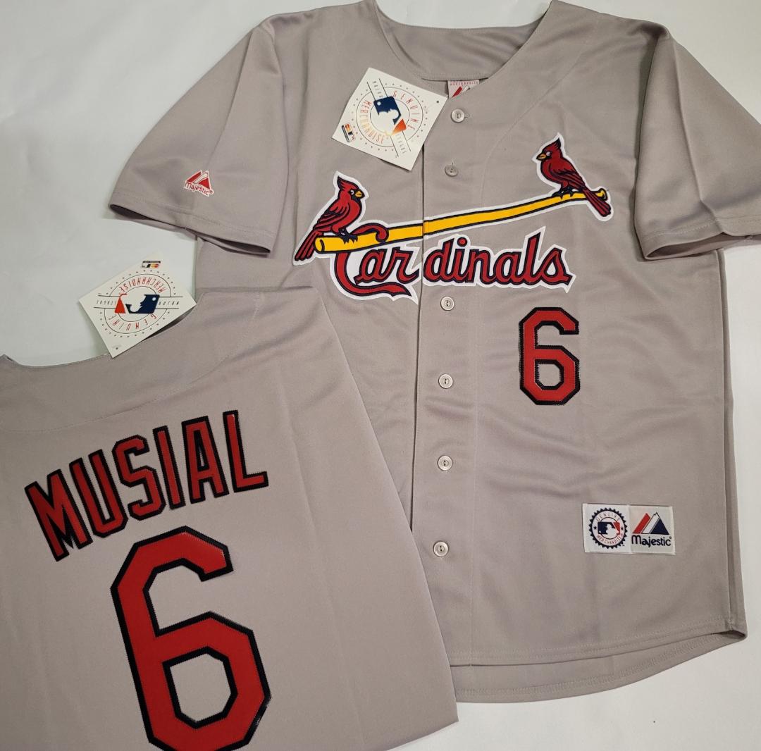 Mens Majestic St Louis Cardinals STAN MUSIAL Baseball Jersey GRAY