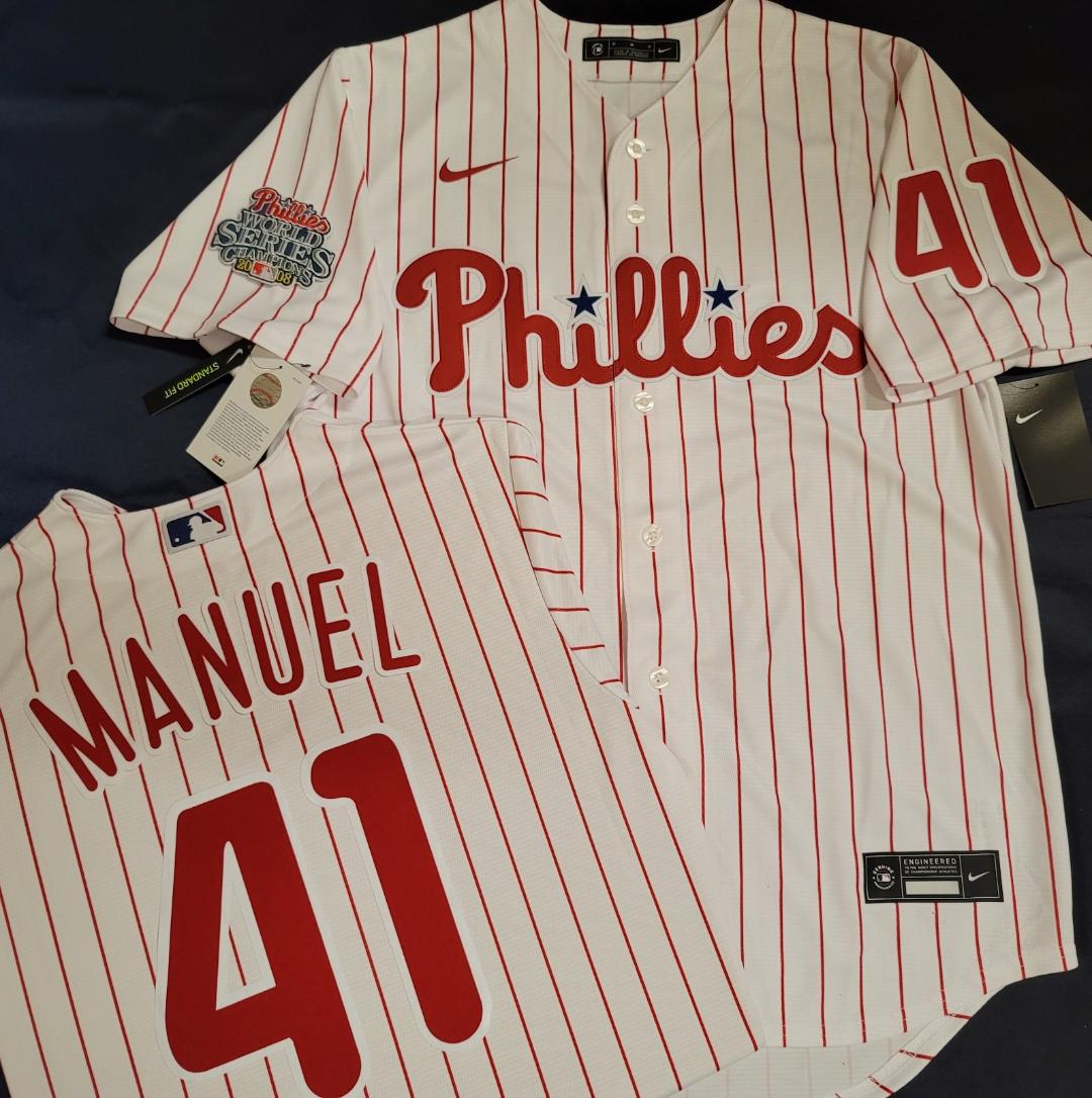 Nike Philadelphia Phillies CHARLIE MANUEL 2008 World Series Champions Baseball Jersey WHT P/S