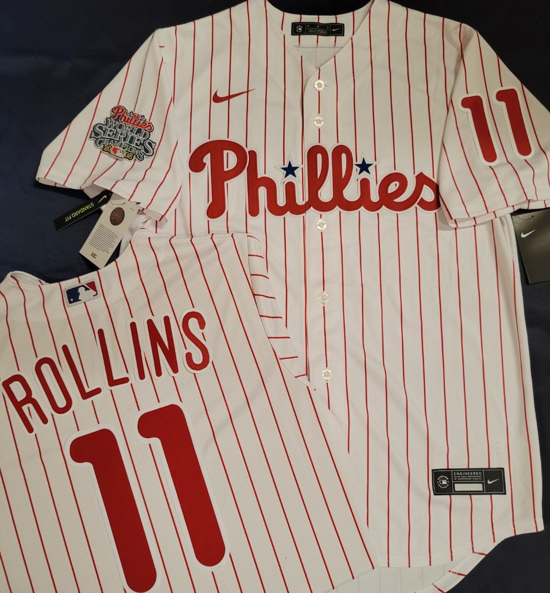 Nike Philadelphia Phillies JIMMY ROLLINS 2008 World Series Champions Baseball Jersey WHT P/S