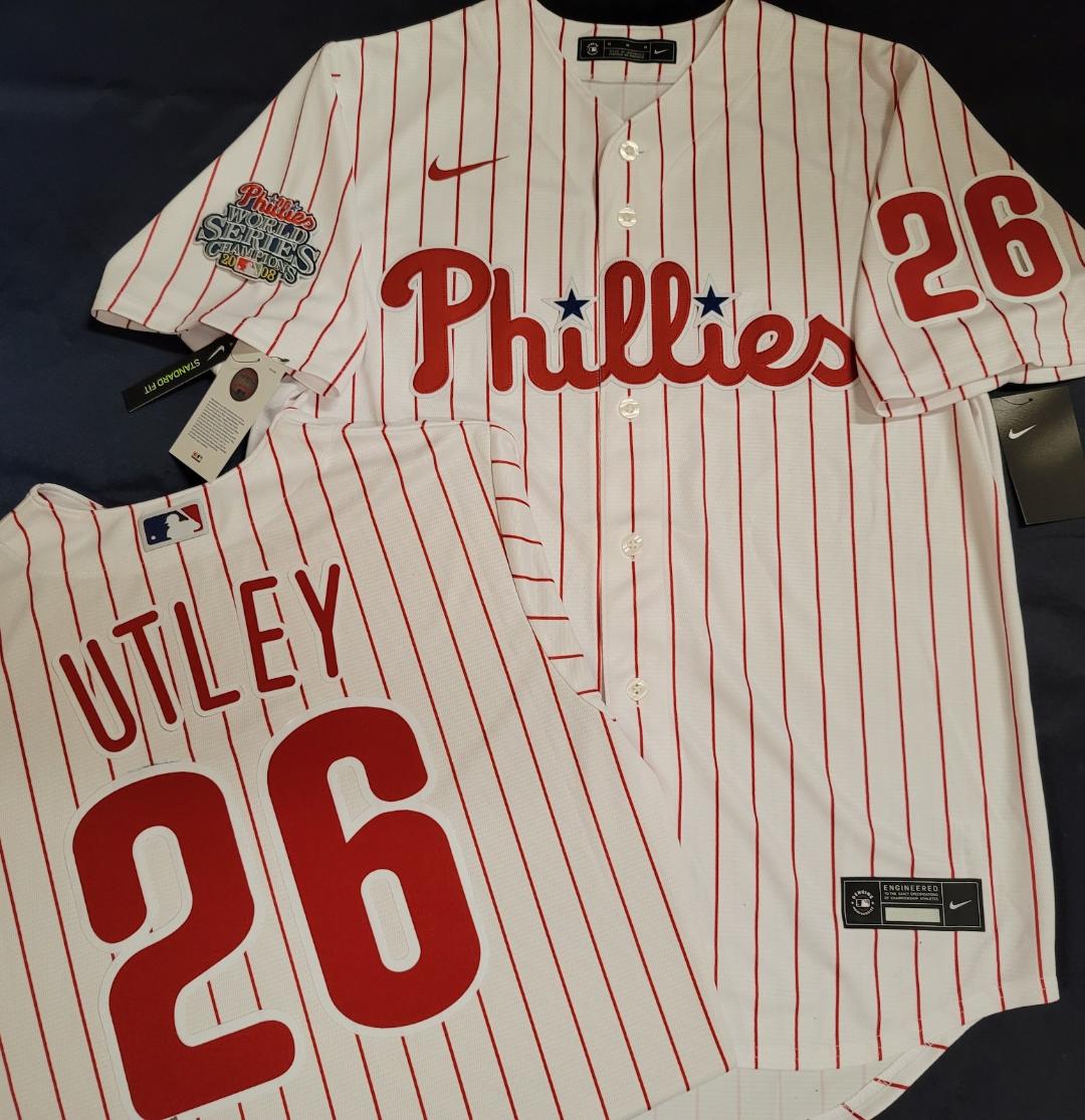 Nike Philadelphia Phillies CHASE UTLEY 2008 World Series Champions Baseball Jersey WHT P/S