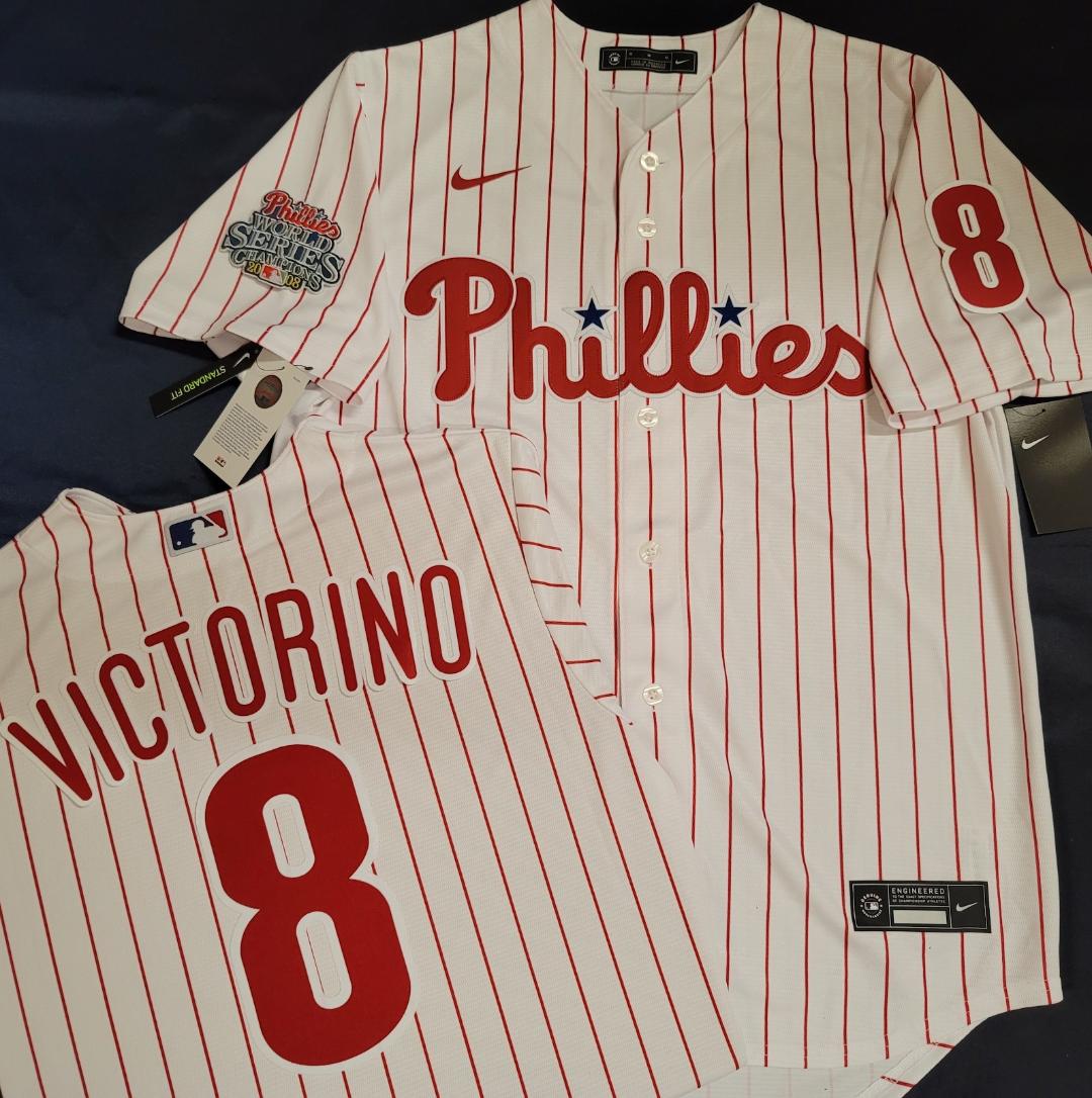 Nike Philadelphia Phillies SHANE VICTORIANO 2008 World Series Champions Baseball Jersey WHT P/S
