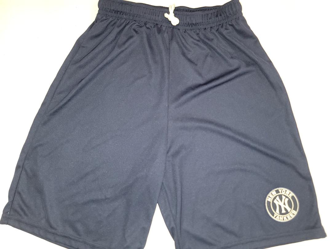 Mens MLB NEW YORK YANKEES Moisture Wick Dri Fit SHORTS W/POCKETS Embroidered Logo NAVY