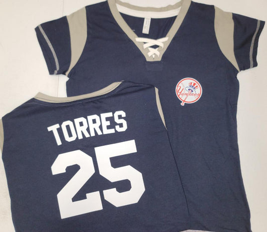 MLB Team Apparel Womens New York Yankees GLEYBER TORRES "Laces" Baseball Shirt NAVY