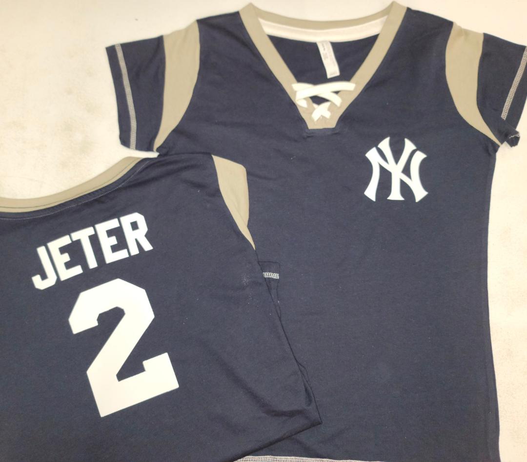 MLB Team Apparel Womens New York Yankees DEREK JETER "Laces" Baseball Shirt NAVY